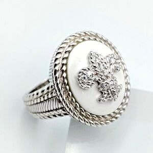 Judith Ripka Sterling Silver and White Agate Fleur De Lis Ring